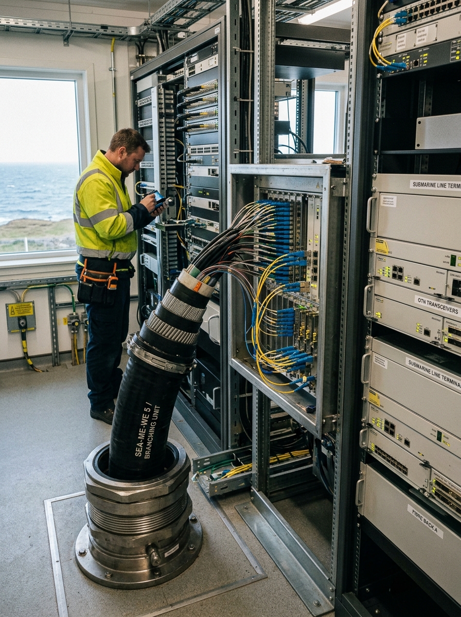 Estación terminal de cable submarino de fibra óptica internacional